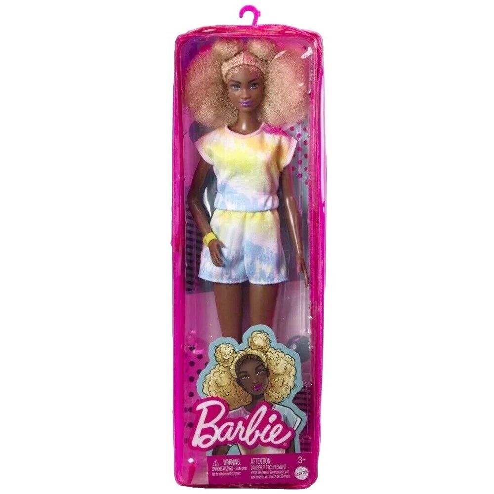 Barbie Fashionistas Doll #180, Tall, Blonde Afro, Tie-Dye Romper, Sneakers. NEW